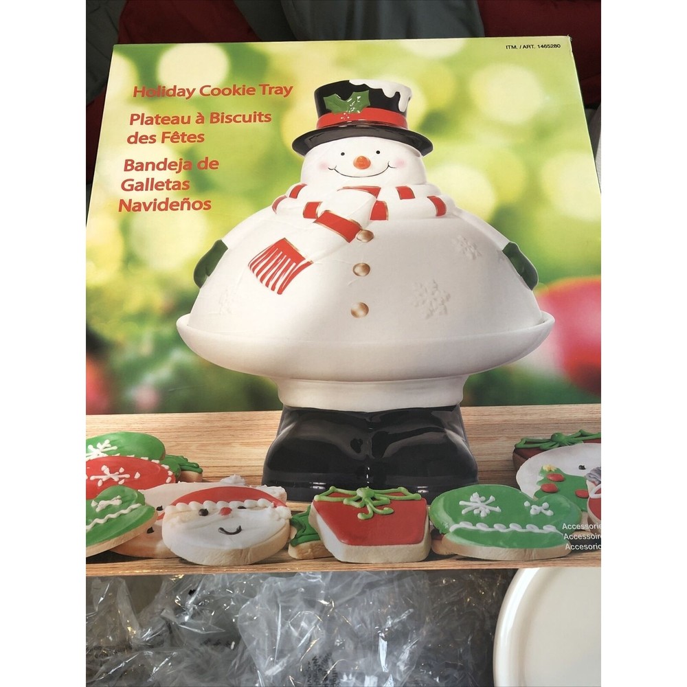 SNOWMAN, Holiday Cookie Tray 2 Piece - Cookie Tray & Lid 14" RARE!